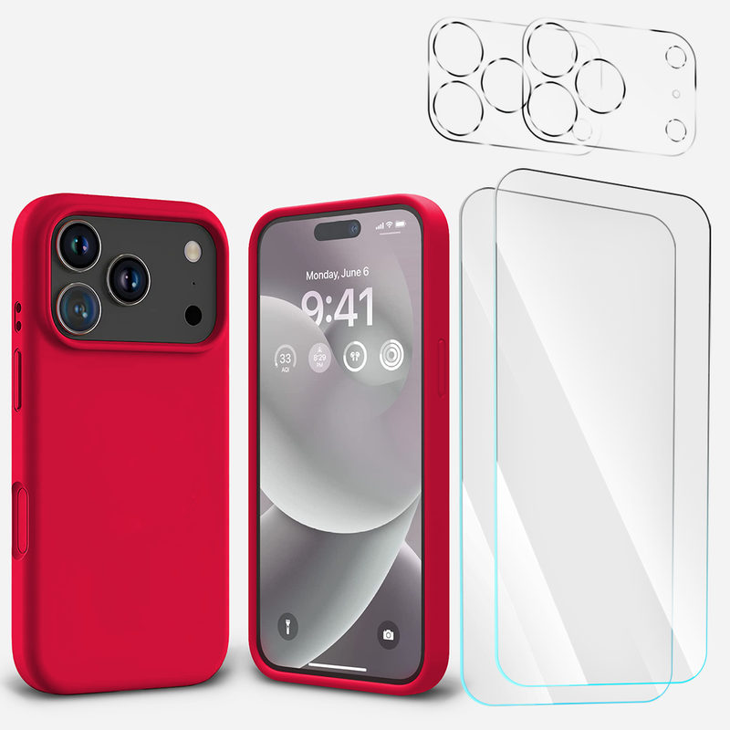 BUi17ProMaxSiliconeRed2TGClear2Cam
