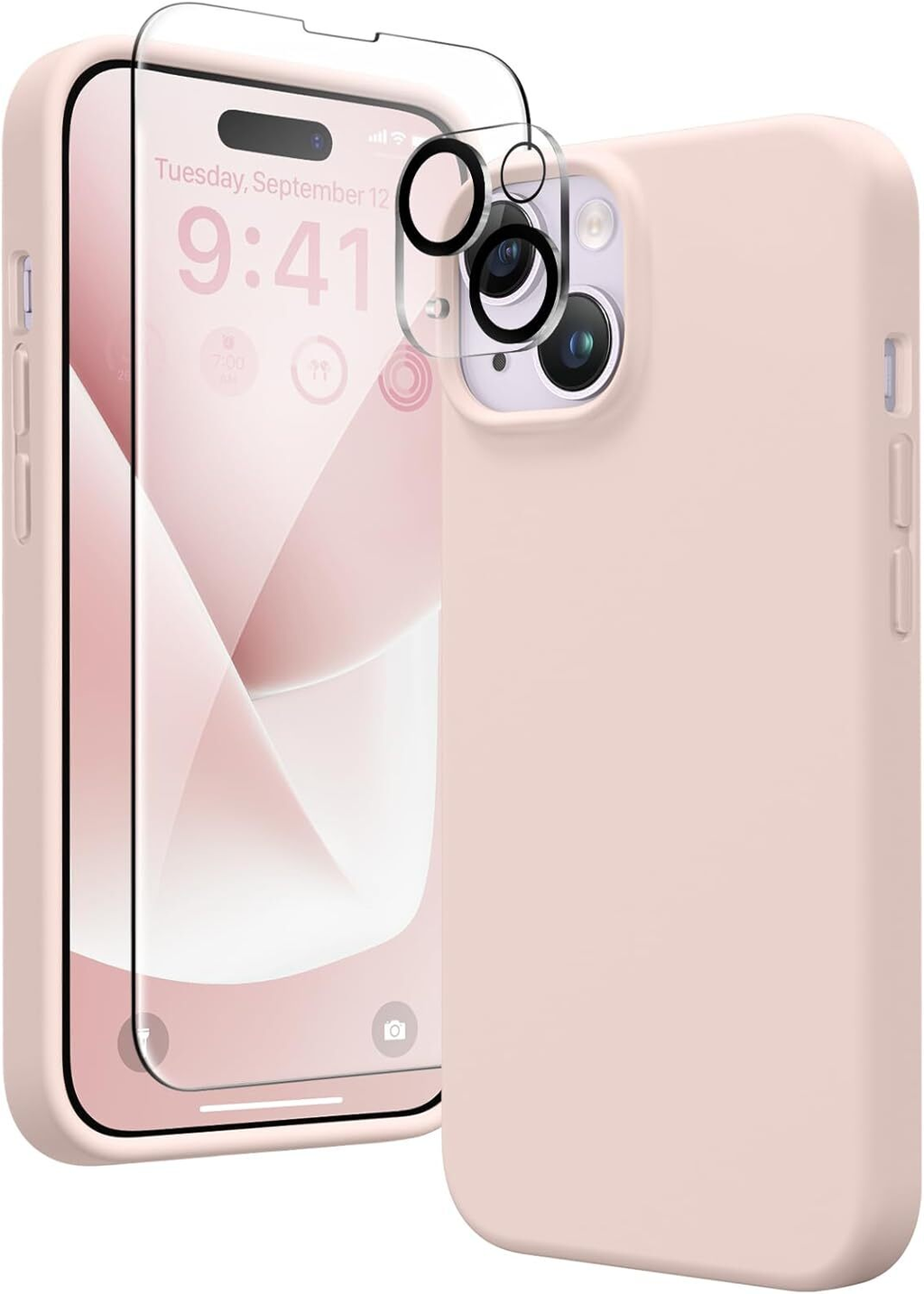 Entronix Bundle Compatible with iPhone 14 Plus - Liquid Silicone Case, 1 Clear Screen Protector & 1 Camera Lens Protector