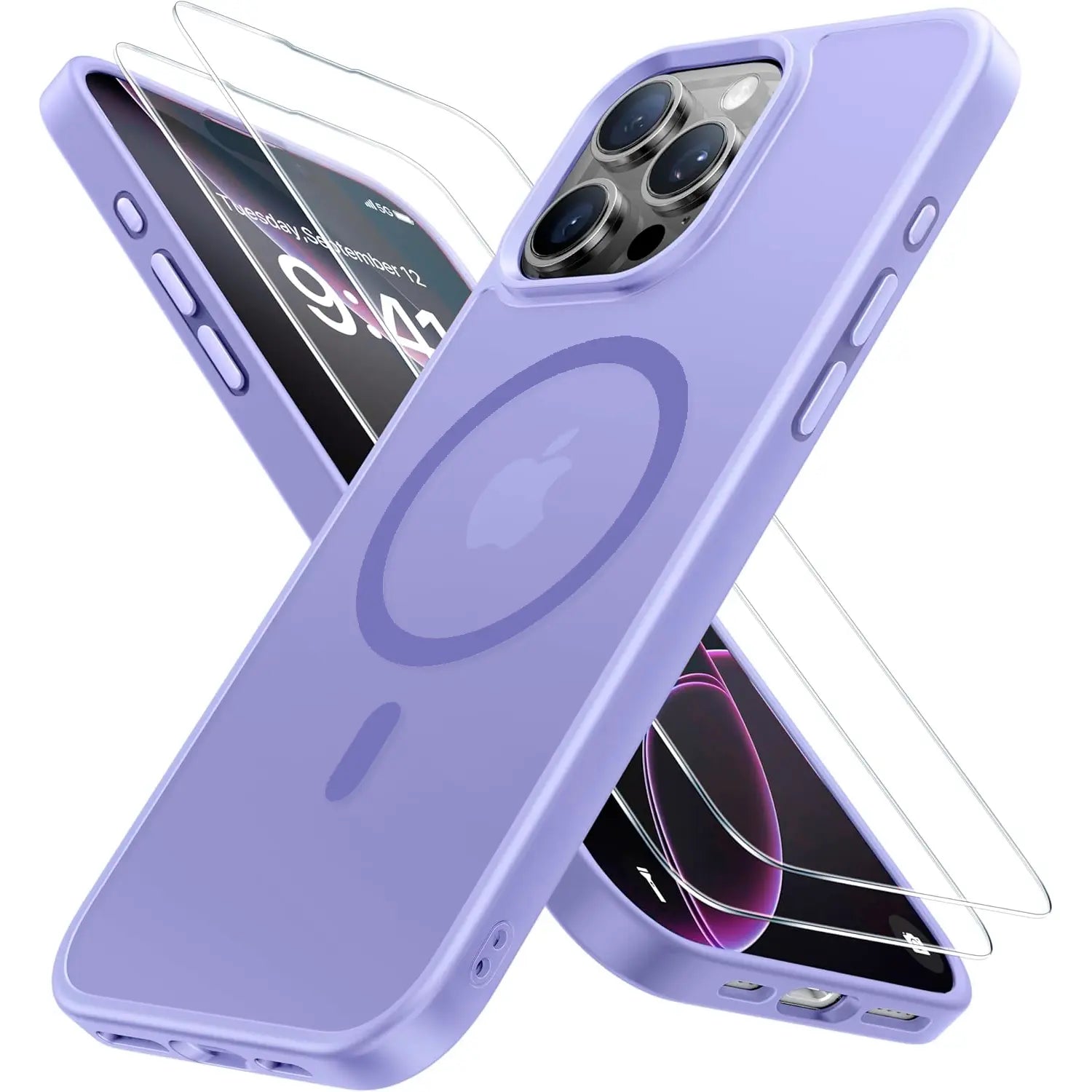 Entronix Apple iPhone 15 Pro Max [Magnetic-Compatible] Clear Case & 2 Tempered Glass Screen Protectors - Entronix