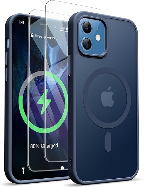 Entronix Apple iPhone 12 [Magnetic-Compatible] Clear Case & 2 Tempered Glass Screen Protectors - Entronix