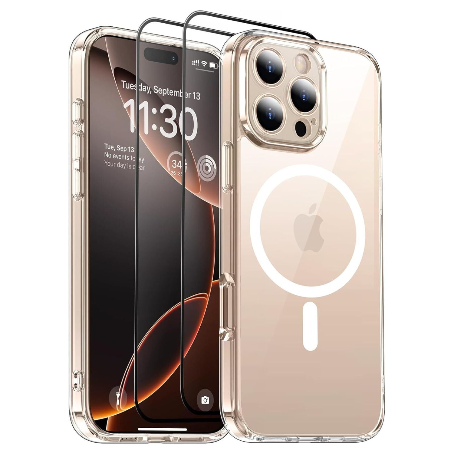 Entronix 3-in-1 Bundle for Apple iPhone 16 Pro, Magnetic Clear Case & 2 Clear Tempered Glass Screen Protectors - Entro Retail