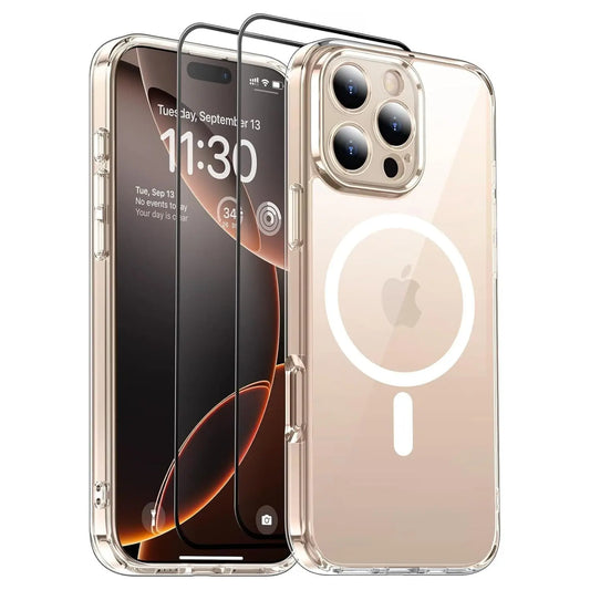 Entronix 3-in-1 Bundle for Apple iPhone 16 Pro Max, Magnetic Clear Case & 2 Clear Tempered Glass Screen Protectors - Entro Retail