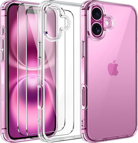 Entronix 3-in-1 Bundle for Apple iPhone 16 Plus, Slim Clear Case & 2 Clear Tempered Glass Screen Protectors - Entro Retail
