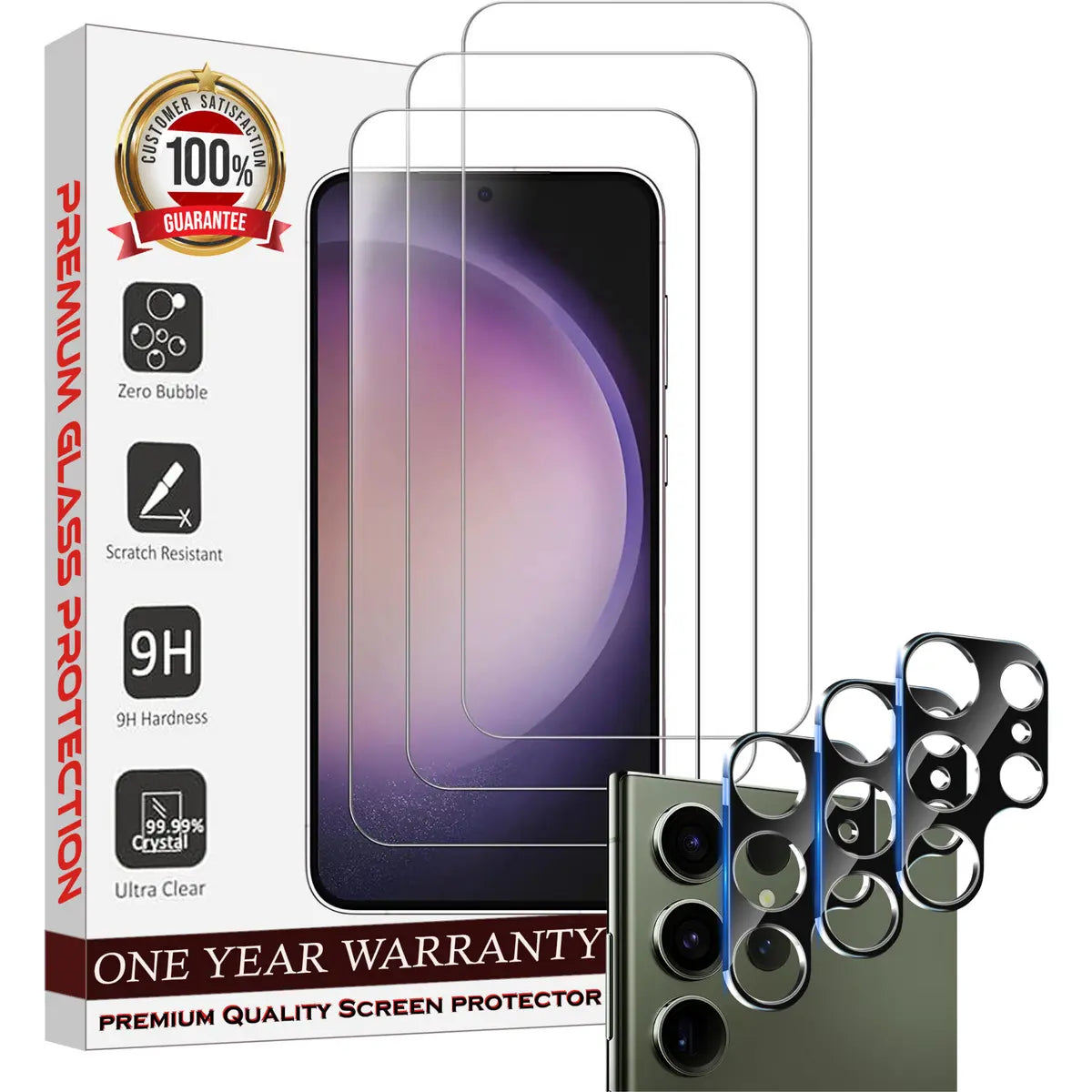 Entronix Case Screen Protector Bundle with Camera Cover for Samsung Galaxy S23 Ultra Clear Built Anti Scratch, Bubble Free Easy Install, 3 PACK - Entro Retail