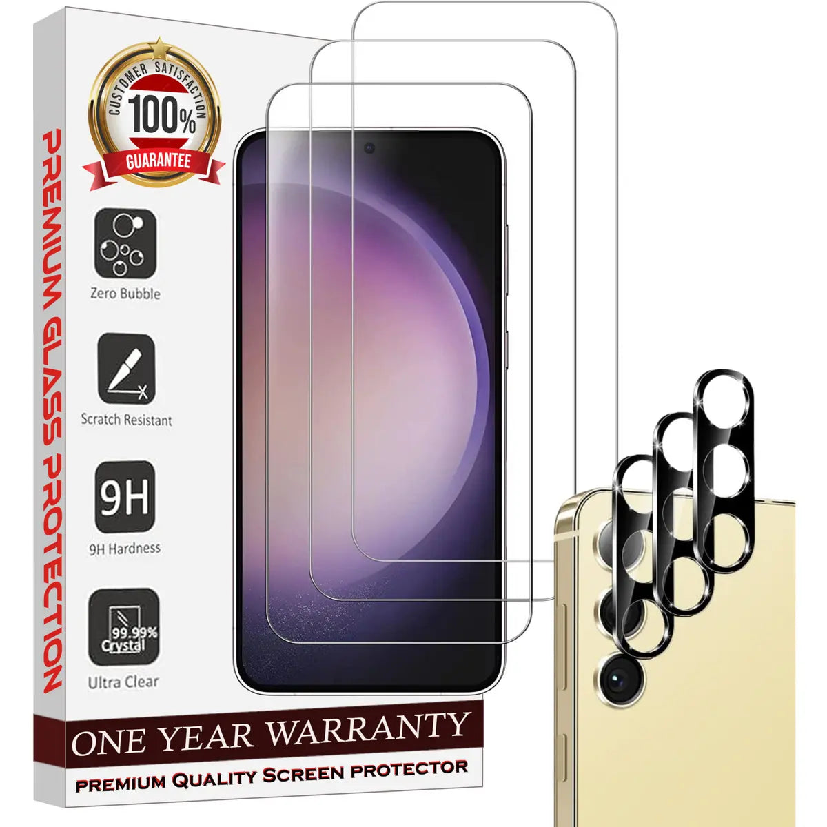 Entronix Case Screen Protector Bundle with Camera Cover for Samsung Galaxy S23 Clear Built Anti Scratch, Bubble Free Easy Install, 3 PACK - Entro Retail